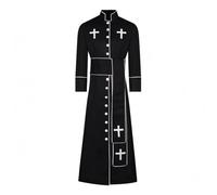 Milageto Button-down Clergy Robe Contrasting Piping Button-Front Robe Stand, Black, S