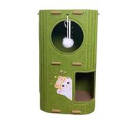 Milageto Cat House Kitten Scratching Post Enclosed Shelter Cozy Cat Tree with Hanging Ball Toy for Indoor Cats Resting Playing, Green, 2 Tiers