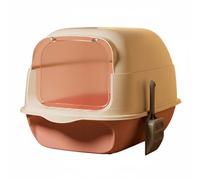 Milageto Cat Litter Tray Enclosed Hooded Toilet Pan With Walls Flip And Removable Components For Odor Containment Anti Tracking Entry Step PP Suitable for home hygiene pet care cat owners, Pink