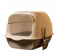 Milageto Cat Litter Tray Enclosed Hooded Toilet Pan With Walls Flip And Removable Components For Odor Containment Anti Tracking Entry Step PP Suitable for home hygiene pet care cat owners, Gray