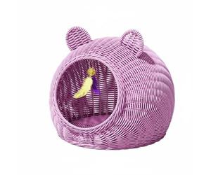 Milageto Cat Sleeping Basket Ventilated Cat House Semi-Enclosed Structure Woven Lounger With PE Rattan Suitable for Home Furnishings Indoor Use, Pink, Medium 42x42x35cm, For Pets Under 10 Lbs