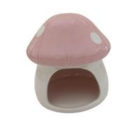 Milageto Ceramic Hamster House Guinea Pig Cartoon Outdoor Cave Mushroom Shaped for Gerbils Ferret Chipmunk Squirrels Supplies, Pink