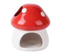 Milageto Ceramic Hamster House Mushroom Shaped Cartoon Hamster Nest Outdoor Cave Guinea Pig for Hedgehog Ferret Chinchilla, Red