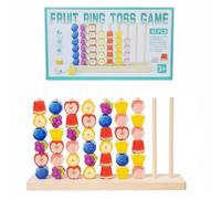 Milageto Children Learning Beads Fruit Sorting Peg Board Wooden Stacking Rings Game With Seven Poles For Motor Skill Practice Color Sequencing And Cognitive
