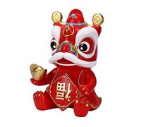 Milageto Chinese Wealth Lion Figurine Resin Piggy Bank Decoration Accessories Feng Shui Tabletop Decor Cartoon and Adorable Home Office Decor, Red