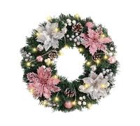 Milageto Christmas Wreath Door Hanging Decor, with Light Window Xmas Decor, Fireplace Home Cone Wreath Artificial Garland, 50cm