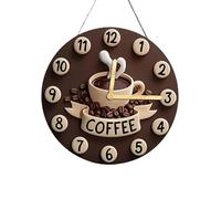 Milageto Coffee Cup Clock Hanging Ornament Decorative, 2D Home Decoration Round Wall Decoration Wooden Sign for Farmhouse Coffee Shop