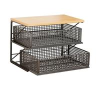 Milageto Coffee Station Organizer Kitchen Counter Shelf, with Drawer, Double Layer for Cream Cabinet Pantry Countertop Cups, black L