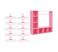 Milageto Doll Clothes Closet, Figures Clothes Storage,Display Shelf with Hangers,Doll Accessories Display Box for Tabletop,Anniversary, Pink