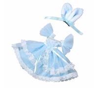 Milageto Doll Dress Outfit Set Clothes Apparel Wardrobe Accessory Cloth Material With Lace Details And Hare Ear Theme suitable for collectors pretend play, Blue, Rabbit Ear Dress