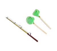 Milageto Dollhouse Miniature Fish Rod Fishing Net Set,Realistic Mini Sturdy Simulation Fish Pole Set for Doll House Garden Pond Decor, Green Net