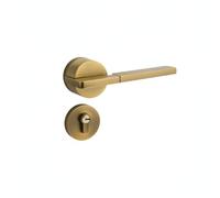 Milageto Door Lock Handle Interior Lever Lock Set with Circular Cylinder Trim Aluminum Alloy and Leather Construction and Quiet Suitable for Bedroom Home, Array, Antique Gold