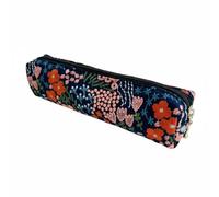 Milageto Embroidered Pencil Case Pencil Pouch Makeup Bag Travel Organizer with Handcrafted Floral Embroidery Suitable for Students Office Giving Home Storage, Navy Pink Flower