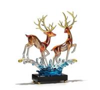 Milageto Figurine Elegant Deer Sculpture Resin Statue Table Ornament With Translucent Glossy Finish Amber Accents Stable Rectangular Base suitable for office, Crystal Blue Couple Deer With Base
