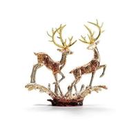 Milageto Figurine Elegant Deer Sculpture Resin Statue Table Ornament With Translucent Glossy Finish Amber Accents Stable Rectangular Base suitable for office, Crystal Gold Foil Couple Deer