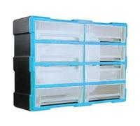 Milageto Freestanding Parts Organizer Cabinet 8-Drawer Hardware Organizer Sturdy Transparent Drawer Parts Cabinet for Workbench, Garage, Repair Station, Blue