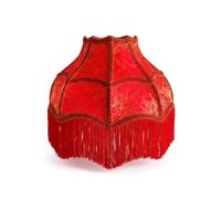 Milageto Fringe Lamp Shade Velvet Light Shade Segmented Dome with Tassels Decorative Seams Soft Texture Cozy Lighting E27 Base, Red Fabric Tassel Lampshade with Small Round Iron Frame, 14x35x21cm