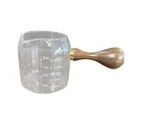 Milageto Glass Espresso Cup with Spout Wooden Handle Portable Concentration Measuring Cup Pitcher for Coffee Shop Milk Frothing, 250ml
