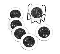 Milageto Glass Mirrored Coasters,Crushed Diamond Coasters Home Decoration,Tabletop Protection Round Glitter for Tabletop Kitchen Bar, Black