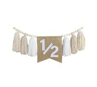 Milageto Half Birthday High Chair Banner Wood Bead Tassel Garland Kids Room Photo Backdrop Wall Hanging Birthday Party Decoration, White