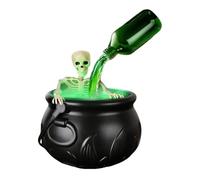 Milageto Halloween Witch Mist Maker with Pump Easy Setup with Lights Floating Bottle for Kitchen Table Haunted House Holiday, 25cm with Skeleton