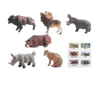 Milageto Jungles Animal Playset Cake Toppers, 6 Wild Animals + 1 Card Hippo, Grey Fox, American Bison, Moose, Rhinoceros, Brown Bear - 119g