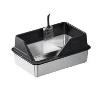 Milageto Metal Litter Pan and Scooper, Anti Leakage Cat Bedpan, Cat Litter Tray with High Sides for Big Cats, Black