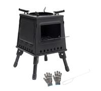 Milageto Outdoor Portable Folding Camp Cooker Box Firebox For Cooking Heating Cast Iron Construction With Four Leg Support With Gloves Hook Bag suitable for outdoor adventures patio use