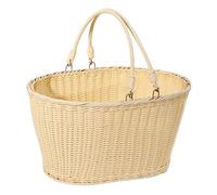 Milageto Outdoor PP Woven Picnic Basket Organizer Versatile Decor Easy to Clean with Foldable Handle for Beach Foods Bread Vegetable, 40cmx30cmx20cm