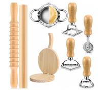 Milageto Pasta Making Press Dumpling Maker Ravioli Cutter Pastry Roller Kitchen Tool with Wood and Stainless Steel Complete Tool for Creative fillings Suitable