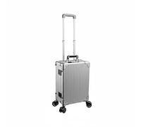 Milageto Professional Makeup Case Cosmetic Organizer Box Vanity Train Case with and Adjustable Light Aluminum Portable Trolley, Rolling Makeup Case with Extendable Handle, Array, Silver