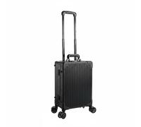 Milageto Professional Makeup Case Cosmetic Organizer Box Vanity Train Case with and Adjustable Light Aluminum Portable Trolley, Rolling Makeup Case with Extendable Handle, Array, Black