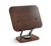Milageto Rotating Book Stand Desktop Reading Rest Document Holder Cookbook Rack with Adjustable Angle Wood 360 Degree Turntable, Large, Large Walnut Wood Color, 360° Rotating/Lifting Reading Stand