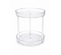 Milageto Rotating Countertop Rack with Raised Rims Matte Finish Circular Storage Turntable Transparent Countertop Rotating Organizer for Dressing Table, 2 Tier 3 Post