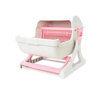 Milageto Semi Automatic Cat Litter Box Cat Sandbox Pets Supplies Pet Bedpan Open Top Cat Litter Tray for Indoor Cats Kitty Pet Kitten, Pink