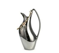 Milageto Silver Vase Decorative Vessel Pitcher Container Urn With Mirror Finish And Gold Floral Suitable for dining table entryway sideboard display, 190 130 340mm
