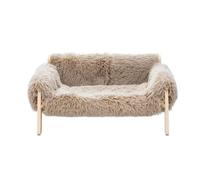 Milageto Soft Raised Cat Couch with Wooden Frame Off-the-Ground Resting Space, Padded, Cat Couch Bed, for Indoor Use, Living Room, Cats, Brown