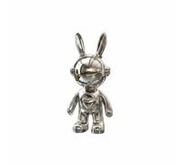 Milageto Space Themed Statue Astronaut Hare Figurine Bunny Sculpture Resin Decor Glossy Electroplated Finish Modern Aesthetic Light Elegant Presence Playful, Silver