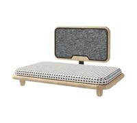 Milageto Square Resting Cat Bed Pet Lounger Scratching Panel Furniture Elevated Stand Solid Wood Frame with Soft Textile Top suitable for indoor cats quiet corners compact