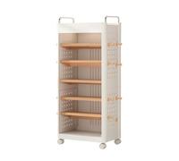 Milageto Tall Open Shelf Rolling Cart with Hooks Freestanding 7 Tier Rolling Storage Cart Space Saving Mobile Shelving Unit with Handle for Office, Living Room, White, Tier 16 Hook