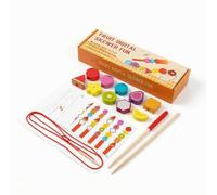 Milageto Threading Toy with Pattern Cards Educational Lacing Toy with Cards Hand-Eye Coordination Wooden Threading Beads for Young Children, Homeschool