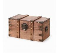 Milageto Vintage Storage Container Wooden Trunk Chest Box Organizer With Hinged Lid And Latch Decorative And Functional Storage suitable for living room, Original Wood Color, Small