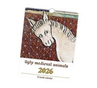 Milageto Wall Calendar Monthly 2026 Thick Paper Humorous Planner Ugly Medieval Animals Calendar for Organizing & Planning Office Shop