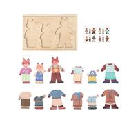 Milageto Wooden Bear Family Dress up Puzzle Mix and Match Outfits Matching Change Clothes Games Sorting Toys Puzzle Boys Girls, Style A