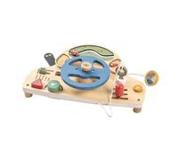 Milageto Wooden Car Steering Toy Activity Board Sensory Toy Busy Board Beep Button Movable Mirror Beech Wood Suitable for Children Travel Entertainment