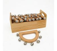 Milageto Wooden Hand Bell with Box Handheld Sleigh Bells Finish Instrument for Teachers, Students, Kindergarten, Music Therapy, Half-Moon Seven Bells Hand Rattle + Wooden Box