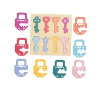 Milageto Wooden Lock and Key Puzzle Color Recognition Portable Preschool Compact Early Educational Matching Toy for Boys and Girls