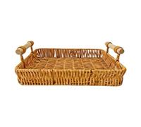 Milageto Woven Tray Counter Organizer Portable Rustic Woven Basket Fruit Vegetable Holder for Breakfast Drinks Cabinet Coffee Table, 35x25x5 cm