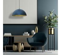 Milagro Beta Hand Made Designer Pendant Lamp 45cm 1xE27 In Matt Blue With Gold Interior