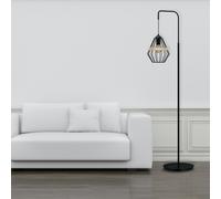 Milagro Cliff Black Floor Lamp Hand Made Matt Black Cage Style Lamp With Natural Wood Detail